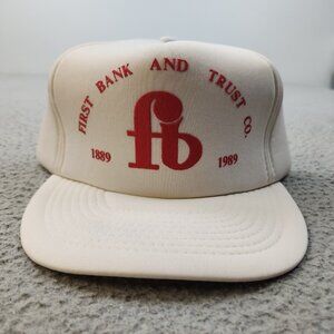 Vintage Trucker Hat Snapback Cap First Bank Trust Co 1989 Foam White San Sun 80s